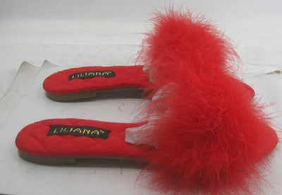 NUEVA SANDALIA ROJA LILIANA peluda sin cordones punta abierta plana MUJERES Talla 6.5 Foto 1 de 4