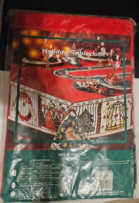 Vintage Days of Christmas Round Holiday Table Cloth 70" - Image 1 of 4
