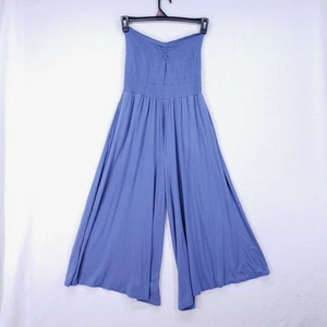 Aerie Blue Strapless Smocked Jumpsuit Wide Leg Beach Boho Lightweight Size M - Picture 1 of 12