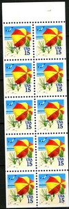SC# 2443a - 15¢ Beach & Umbrella - Unfolded Booklet Pane of 10 Stamps - Picture 1 of 1
