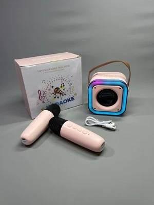 Portable Mini Karaoke Machine Loud 2 Wireless Microphones Bluetooth LED Lights - Image 1 of 4