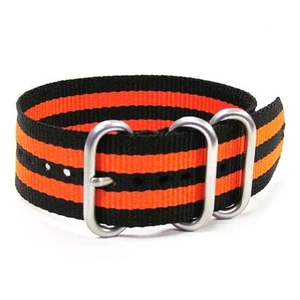 Ballistic Nylon Watch Band | 3 Ring | Black | Double Orange Stripe | Brushed - Picture 1 of 2