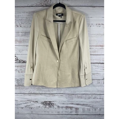Blazer para mujer DKNY 16 beige un botón muesca solapa imitación gamuza forrado elástico Foto 1 de 4