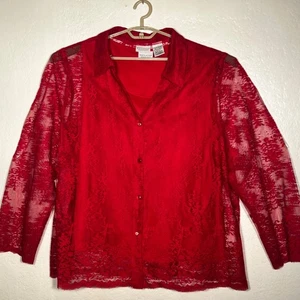 Camisa blanca ciervo mujer plus encaje rojo abotonada 26W/28W carrera caprichosa Y2K - Imagen 1 de 24