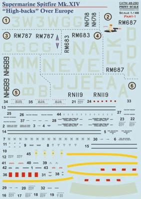 Print Scale 48-290 1:48 Supermarine Spitfire XIV High Backs The complete set - Image 1 of 3