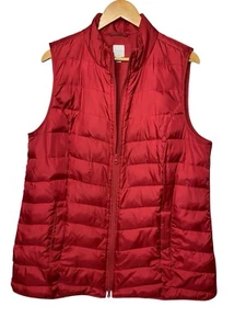 J Jill Down Puffer Vest Size XL Red Quilted Zip Pockets Tunic Zip Sides Outdoor - Picture 1 of 10