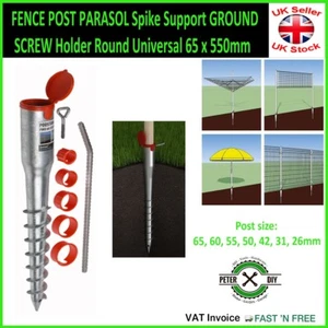 FENCE POST PARASOL Spike Support GROUND SCREW Holder Round Universal 65 x 550mm - Picture 1 of 2