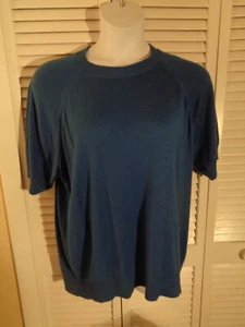 Hampshire Studio Womens Solid Blue Short Sleeves Crew Neck Zipper Size 2X - Picture 1 of 6