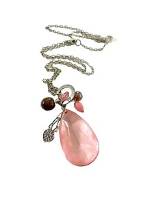 Large Pink faceted acrylic Teardrop Pendant Necklace 26” chain dangle charms f27 - Picture 1 of 12
