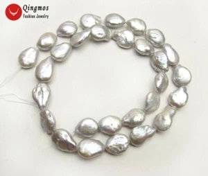14mm Coin Round Gray Natural FW Pearl Beads for Jewelry Making DIY 14'' los797 - Picture 1 of 6
