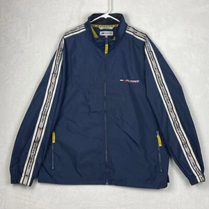 Chaqueta cortavientos Tommy Hilfiger vintage para hombre XXL 2XL azul logotipo cremallera completa - Imagen 1 de 10