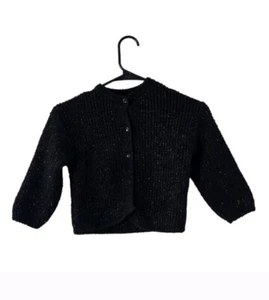 Zara Knit Cardigan Black Girls 3-4year Button Up Metallic Long Sleeves Shimmery - Picture 1 of 7