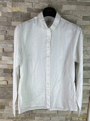 Camicia blusa bianca manica lunga stampa pois Savile Row donna taglia 12  - Immagine 1 di 4