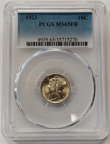 1923 Mercury Head Dime Graded PCGS MS65FB Razor Sharp Strike Premium Quality Cover