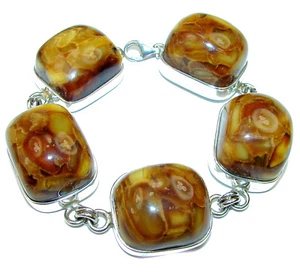 Huge Amber Bracelet 925 Sterling Silver Rectangular Stones Handcrafted - Picture 1 of 3