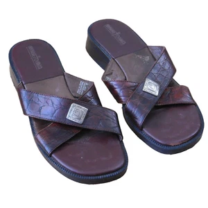 Minnetoka Sandals Brown Easy Slip-On Leather Casual Comfort Shoes 5533 Women's 9 - Picture 1 of 10