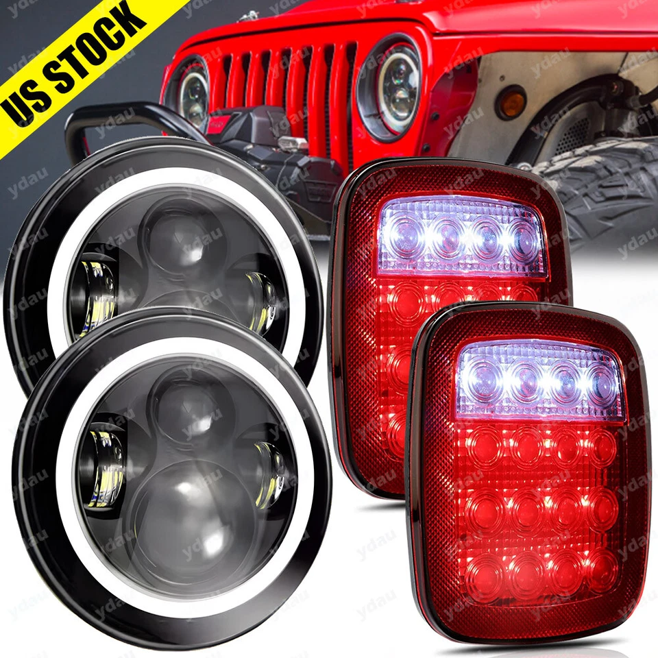 7英寸光环LED车头灯+尾灯组合适用于吉普牧马人TJ YJ CJ5 CJ7 — 第 1/4 张图片