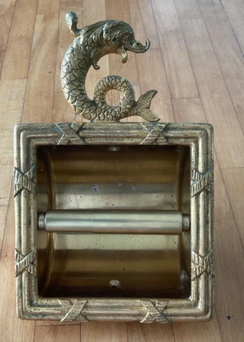 Vtg Sherle Wagner Dolphin /Koi Fish Recessed Toilet Paper Holder- RARE -salvaged Cover