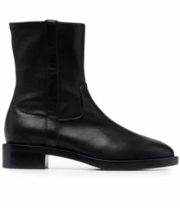 $700 STUART WEITZMAN Sadie ankle boots BLACK LEATHER STACKED Sz 8.5 - Picture 1 of 14