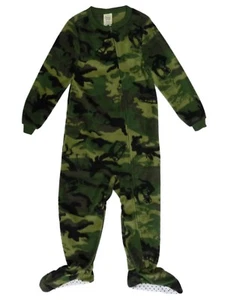 Faded Glory Boys Green Fleece Camouflage Pajamas Footed Blanket Sleeper XS (4-5) - Picture 1 of 1