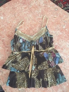 Women's BONY PARIS ADJUSTABLE STRAP ANIMAL PRINT  Layered BLOUSE/top Size T2 - Picture 1 of 6