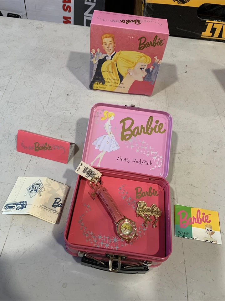 Pretty and Pink Barbie Fossil Collector Watch 1994 With Pin & Charms