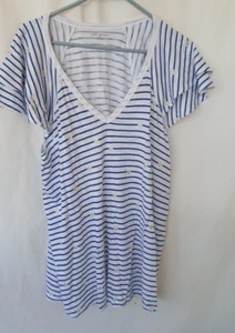 Lane Bryant Womens Top 14/16 White Blue Stripe Gold Stars Two Tier Sleeve - Picture 1 of 6