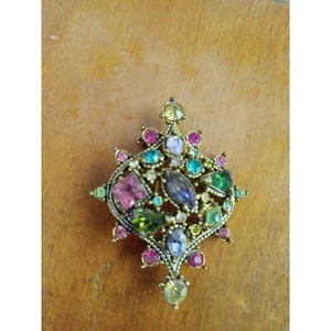 Broche prendedor vintage de diamantes de imitación colorido tono joya pieza llamativa - Imagen 1 de 3