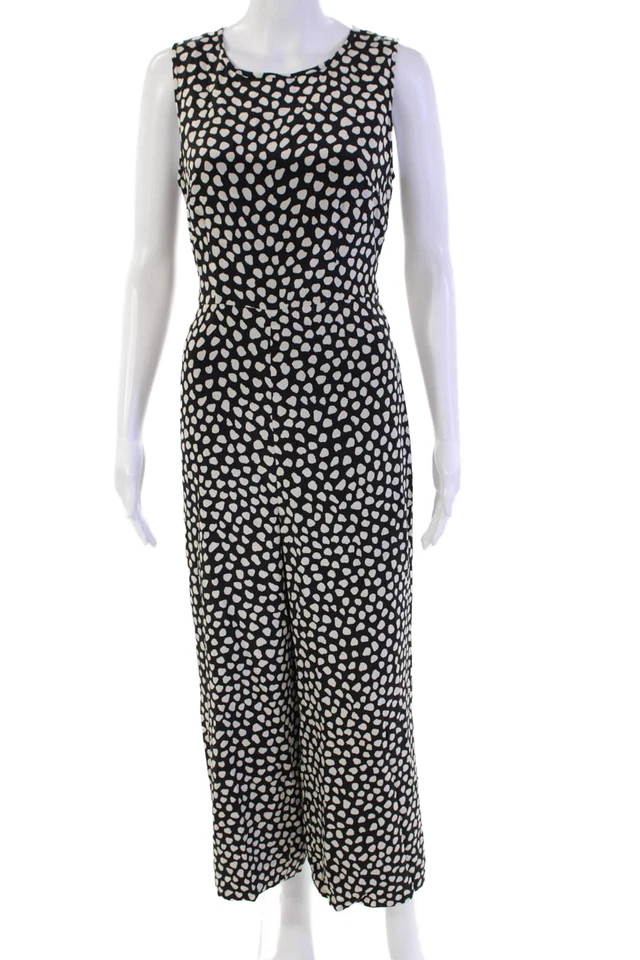 Mono de seda con estampado animal cuello redondo sin mangas J Crew para mujer negro blanco 4 Foto 1 de 4
