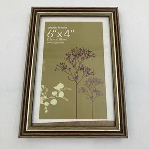 Cornice portafoto in legno stile vintage 6x4” 15x10 cm bordo oro marrone espositore da tavolo - Foto 1 di 8
