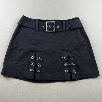 Saia Vintage Lip Service Mini Feminina 2 Alfinetes Punk Góticos Cinto Preto Feita nos EUA Anos 90 - Imagem 1 de 4