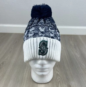 Seattle Mariners Knit Beanie Pom Pom Unisex Blue Hat Adult One Size BRAND NEW - Picture 1 of 11