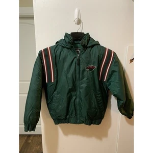 Minnesota Wild Pro Stuff Puffer Jacket Coat 1990s NFL Youth XL 14-16 Hooded VTG - Picture 1 of 17
