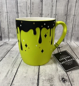 COBWEBS And CAULDRONS HALLOWEEN MUG ~GREEN AND BLACK DRIP MUG~ RAISED DESIGN! - Picture 1 of 6