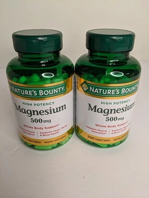 2 упаковки! Магний Nature's Bounty 500 мг, 400 штук (200 на бутылку) срок годности 04/27 - Изображение 1 из 4