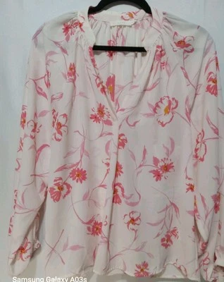 Блузка с длинным рукавом пышный размер маленький розовый цветочный принт 100% полиэстер - Изображение 1 из 4