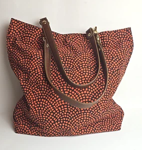 J Mclaughlin Canvas Magnetic Polka Dot Tote Shoulder Bag Handbag Orange Black - Picture 1 of 10