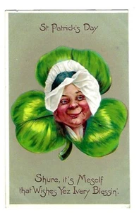 Early 1900's Tucks #106 St Patrick's Day Postcard Clover Man & White Cap - Picture 1 of 2