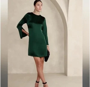 Banana Republic Abril Silk Mini Dress | Hunter Green Small Tall NWT - Picture 1 of 3