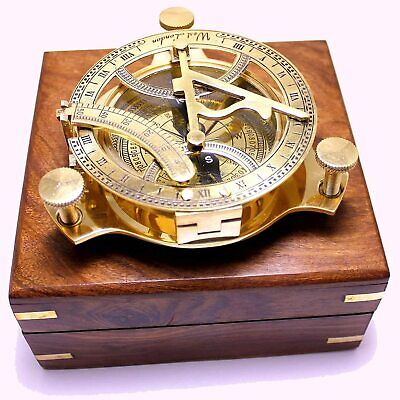 4 Inch Captain Brass Sundial Compass With Hardwood Wooden Box  • 19.99£