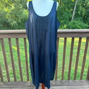 Eileen Fisher Women's Organic Cotton Sleeveless Smocked Dress Blue Size XL NWT - Picture 1 of 8