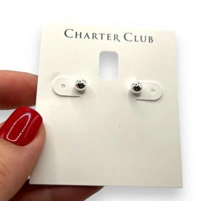 Brincos de bola de prata Charter Club novo com etiquetas luxo minimalista silencioso NOVO - Imagem 1 de 4