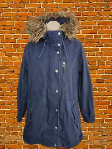 WOMENS GAP SIZE UK XS SMALL NAVY BLUE PARKA JACKET COAT FULL ZIP FAUX FUR HOOD - Picture 1 of 7