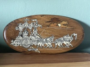 Vintage Intarsien Holz Wandrelief mit indischer Volksszene 18x9" - Bild 1 von 7