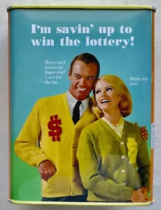 RARE Blue Q  I'M SAVIN' UP TO WIN THE LOTTERY! Novelty Tin COIN BANK Fun & NEW - Picture 1 of 12