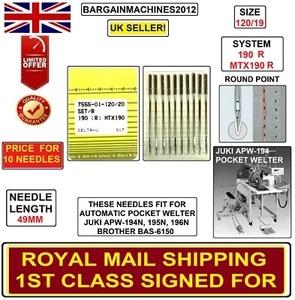 JUKI,BROTHER AUTO POCKET/WELTER SYS:MTX190SES 190 S=120/19 INDST MCHN SEW NEEDLE - Picture 1 of 8