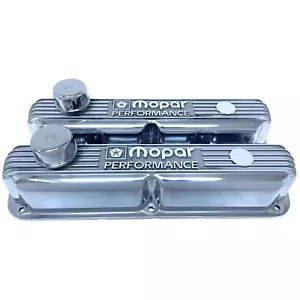 NOS Mopar 318 340 360 Polished Die-Cast Aluminum Valve Covers & Logo Breathers - Picture 1 of 7