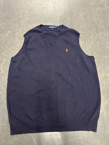 Polo Ralph Lauren Sweater Vest Pima Cotton Mens XLT Navy Blue Lightweight V-Neck - Picture 1 of 5
