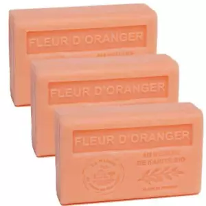 French Soap, Orange Blossom, Organic Shea Butter, Savon de Marseille 3x125g Bars - Picture 1 of 3