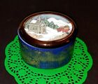 ~Country Church Blue/Gold Large Ceramic Trinket Box ~Tampa Bay Mold Co. 1992~